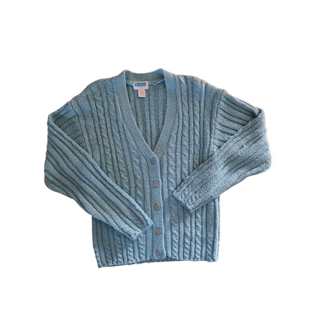 Vtg Mervyn's Partners Womens Medium Light Blue Button‎ Front Cardigan Cable Knit - Picture 4 of 4